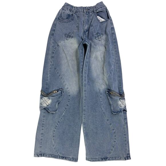 Aelfric Eden y2k Baggy Wide Leg Jeans Size Medium x 32 Skater Streetwear Grunge - Picture 2 of 10